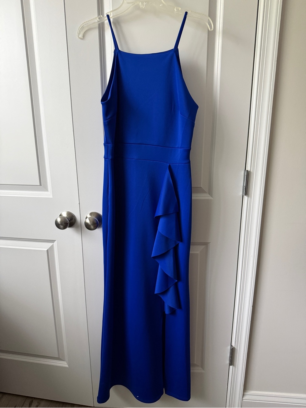 Sweet Storm Cobalt Blue Spaghetti-Strap Ruffle Maxi Dress